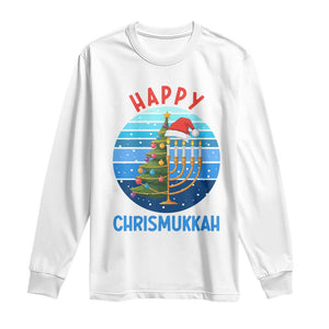 Happy Chrismukkah Long Sleeve Shirt Menorah Candle Christmas Tree Holiday Jewish Gift TS12 White Print Your Wear