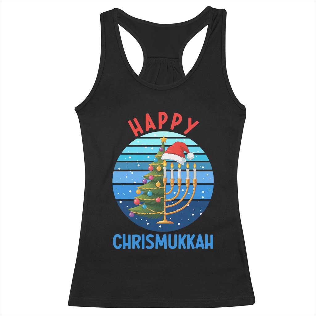 Happy Chrismukkah Racerback Tank Top Menorah Candle Christmas Tree Holiday Jewish Gift TS12 Black Print Your Wear