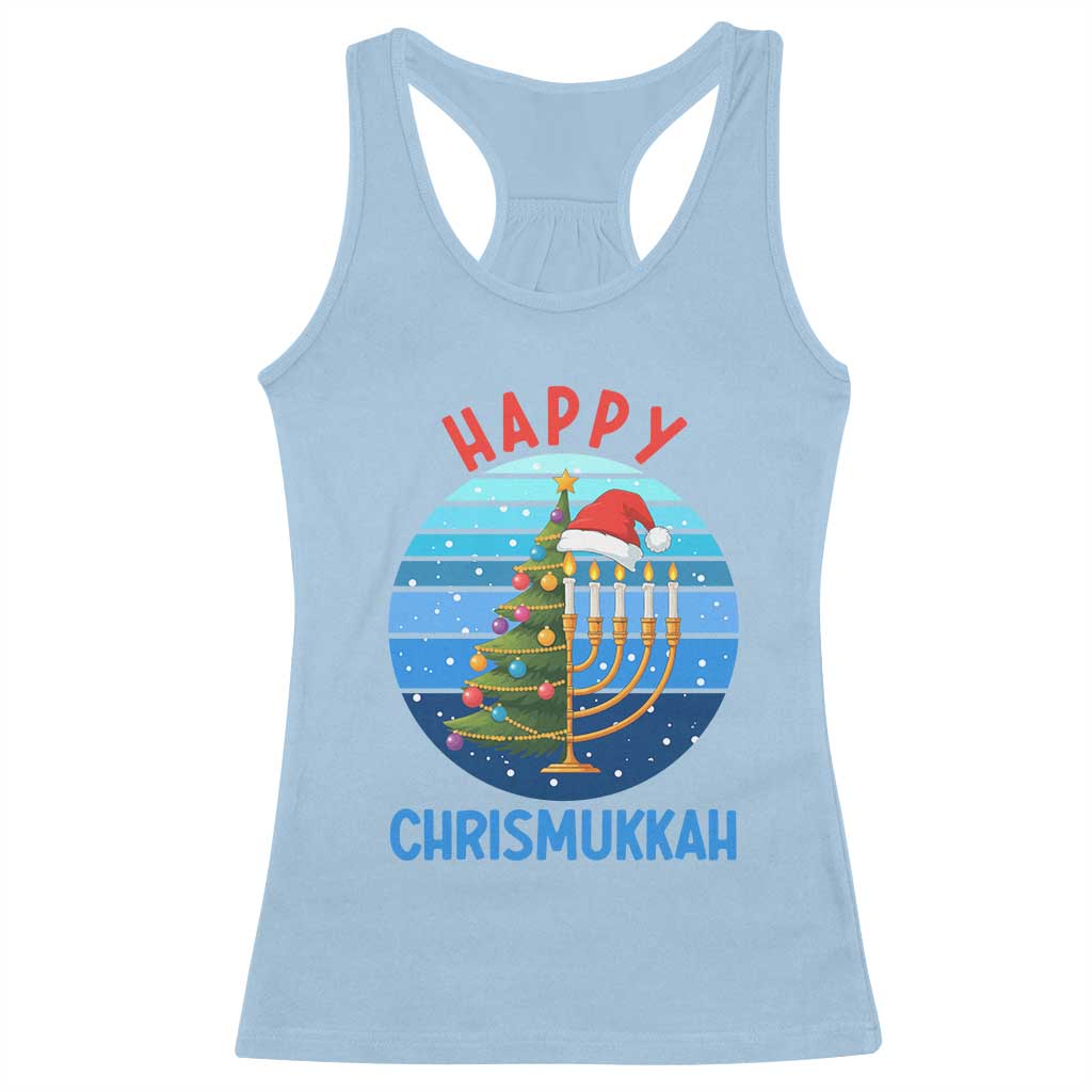 Happy Chrismukkah Racerback Tank Top Menorah Candle Christmas Tree Holiday Jewish Gift TS12 Light Blue Print Your Wear