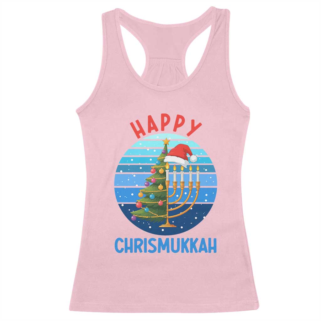 Happy Chrismukkah Racerback Tank Top Menorah Candle Christmas Tree Holiday Jewish Gift TS12 Light Pink Print Your Wear
