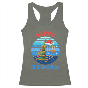 Happy Chrismukkah Racerback Tank Top Menorah Candle Christmas Tree Holiday Jewish Gift TS12 Military Green Print Your Wear