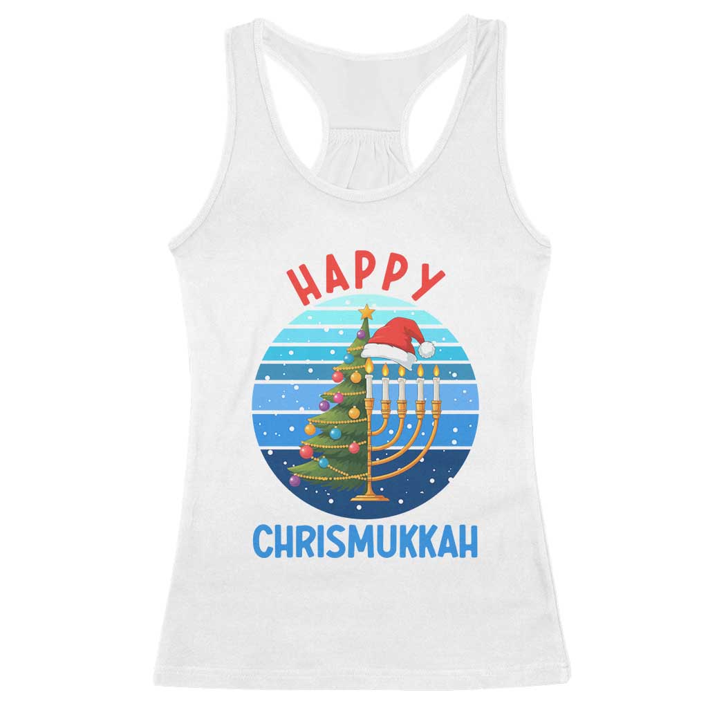 Happy Chrismukkah Racerback Tank Top Menorah Candle Christmas Tree Holiday Jewish Gift TS12 White Print Your Wear