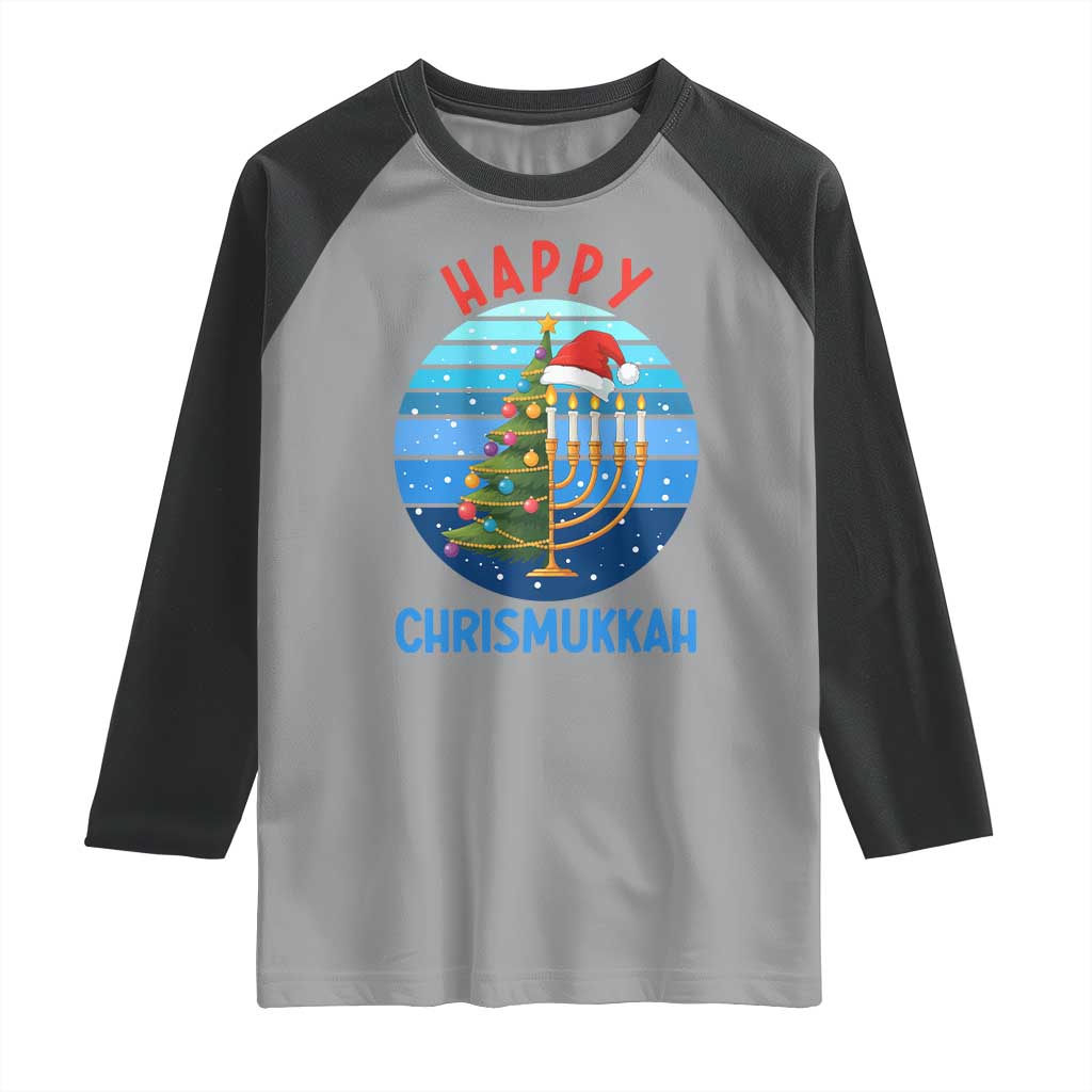Happy Chrismukkah Raglan Shirt Menorah Candle Christmas Tree Holiday Jewish Gift TS12 Sport Gray Black Print Your Wear