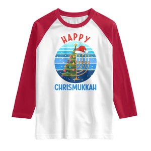 Happy Chrismukkah Raglan Shirt Menorah Candle Christmas Tree Holiday Jewish Gift TS12 White Red Print Your Wear