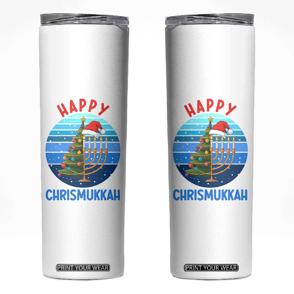 Happy Chrismukkah Skinny Tumbler Menorah Candle Christmas Tree Holiday Jewish Gift TS12 White Print Your Wear
