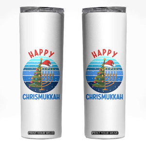Happy Chrismukkah Skinny Tumbler Menorah Candle Christmas Tree Holiday Jewish Gift TS12 White Print Your Wear