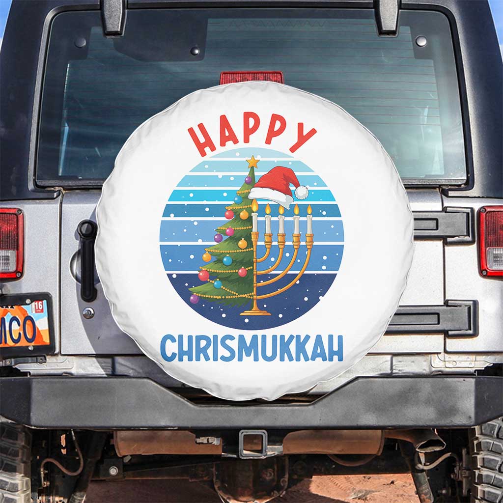 Happy Chrismukkah Spare Tire Cover Menorah Candle Christmas Tree Holiday Jewish Gift TS12 No hole Black Print Your Wear