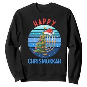 Happy Chrismukkah Sweatshirt Menorah Candle Christmas Tree Holiday Jewish Gift TS12 Black Print Your Wear