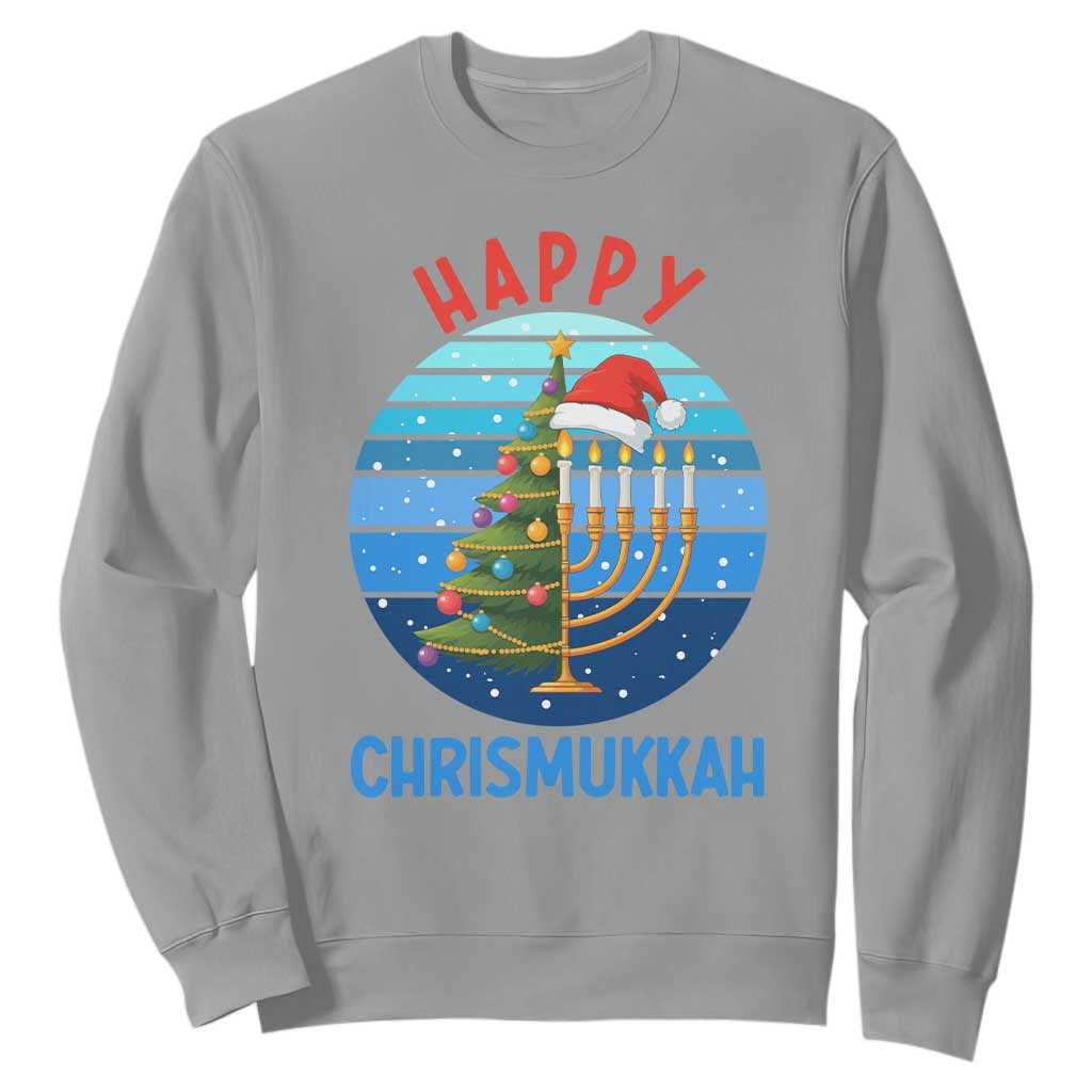 Happy Chrismukkah Sweatshirt Menorah Candle Christmas Tree Holiday Jewish Gift TS12 Sport Gray Print Your Wear