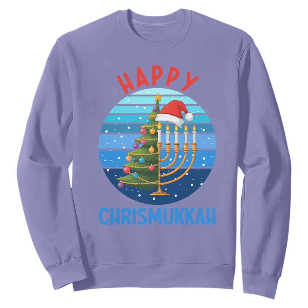 Happy Chrismukkah Sweatshirt Menorah Candle Christmas Tree Holiday Jewish Gift TS12 Violet Print Your Wear