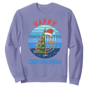 Happy Chrismukkah Sweatshirt Menorah Candle Christmas Tree Holiday Jewish Gift TS12 Violet Print Your Wear