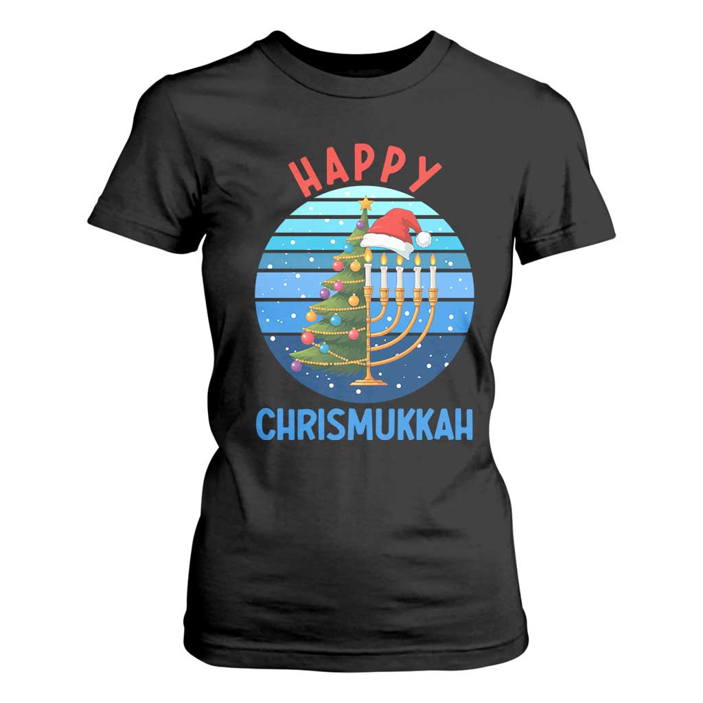 Happy Chrismukkah T Shirt For Women Menorah Candle Christmas Tree Holiday Jewish Gift TS12 Black Print Your Wear