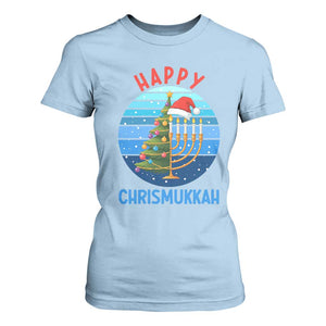 Happy Chrismukkah T Shirt For Women Menorah Candle Christmas Tree Holiday Jewish Gift TS12 Light Blue Print Your Wear