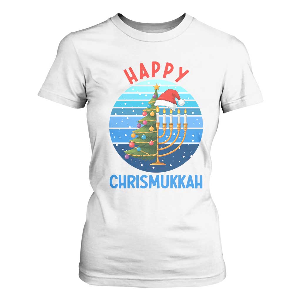 Happy Chrismukkah T Shirt For Women Menorah Candle Christmas Tree Holiday Jewish Gift TS12 White Print Your Wear