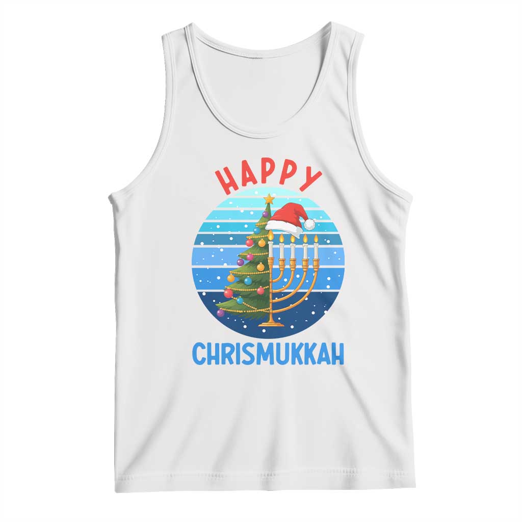 Happy Chrismukkah Tank Top Menorah Candle Christmas Tree Holiday Jewish Gift TS12 White Print Your Wear