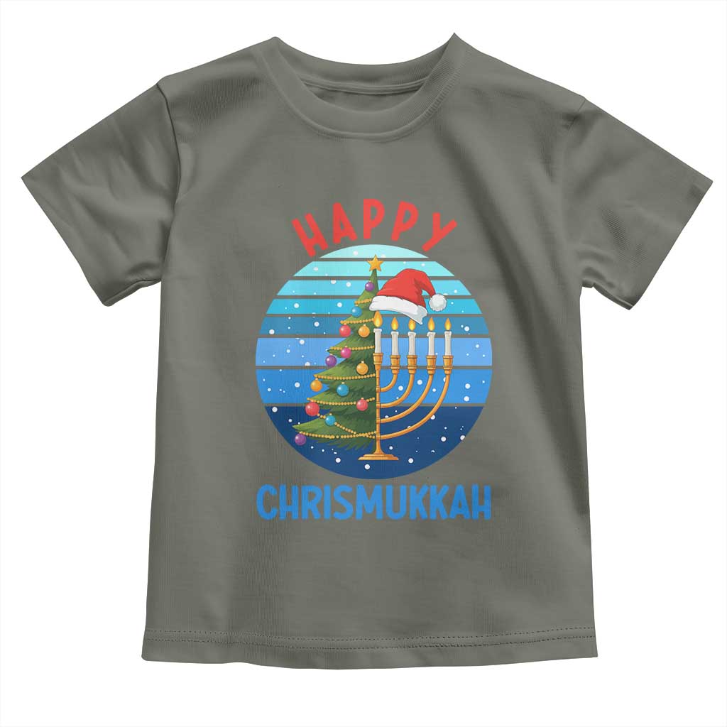 Happy Chrismukkah Toddler T Shirt Menorah Candle Christmas Tree Holiday Jewish Gift TS12 Military Green Print Your Wear
