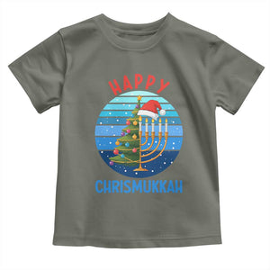 Happy Chrismukkah Toddler T Shirt Menorah Candle Christmas Tree Holiday Jewish Gift TS12 Military Green Print Your Wear