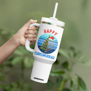 Happy Chrismukkah Tumbler With Handle Menorah Candle Christmas Tree Holiday Jewish Gift TS12 Print Your Wear