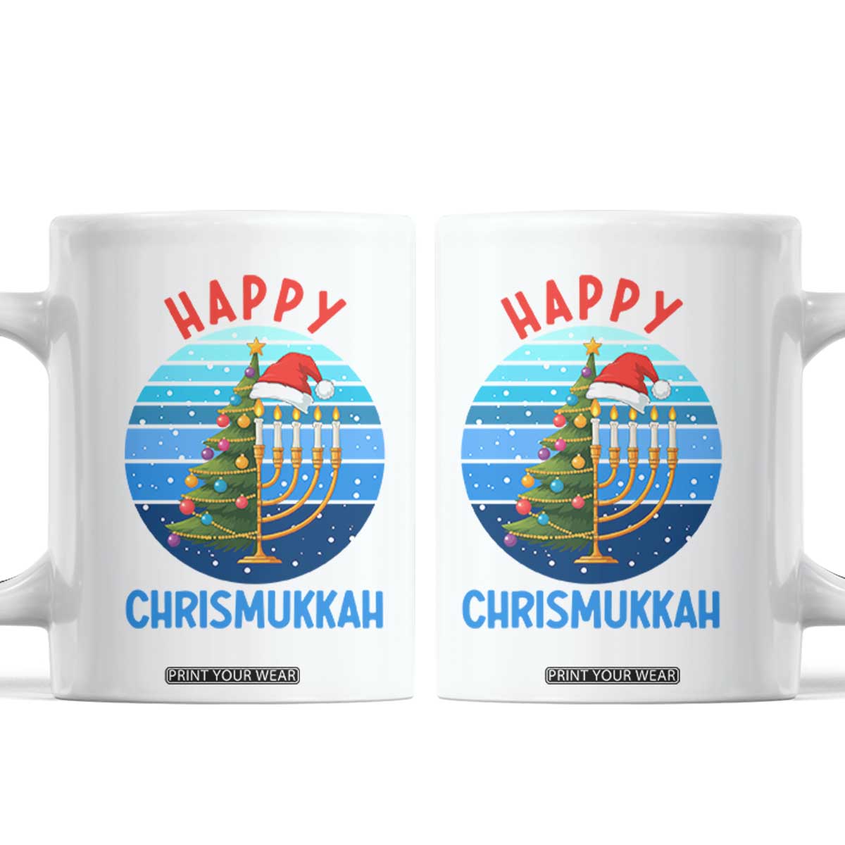 Happy Chrismukkah Coffee Mug Menorah Candle Christmas Tree Holiday Jewish Gift TS12 White Print Your Wear
