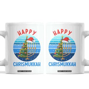 Happy Chrismukkah Coffee Mug Menorah Candle Christmas Tree Holiday Jewish Gift TS12 White Print Your Wear