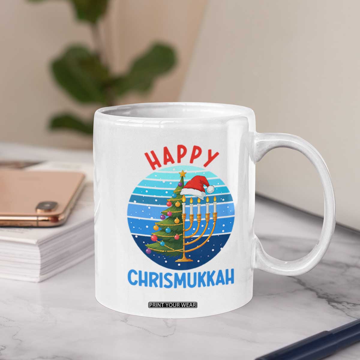 Happy Chrismukkah Coffee Mug Menorah Candle Christmas Tree Holiday Jewish Gift TS12 Print Your Wear