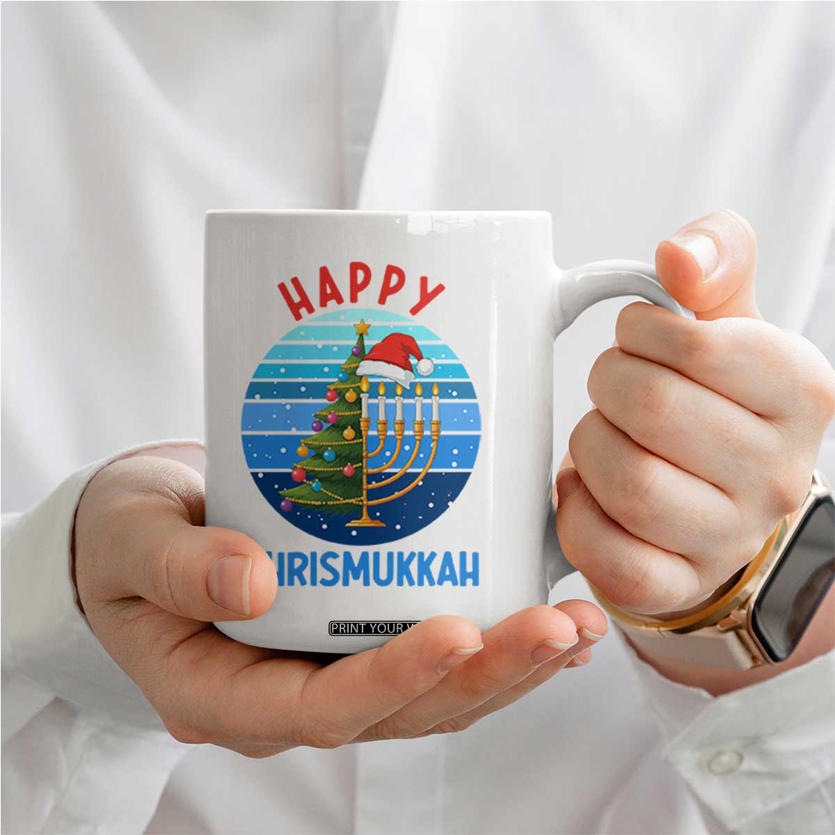 Happy Chrismukkah Coffee Mug Menorah Candle Christmas Tree Holiday Jewish Gift TS12 Print Your Wear