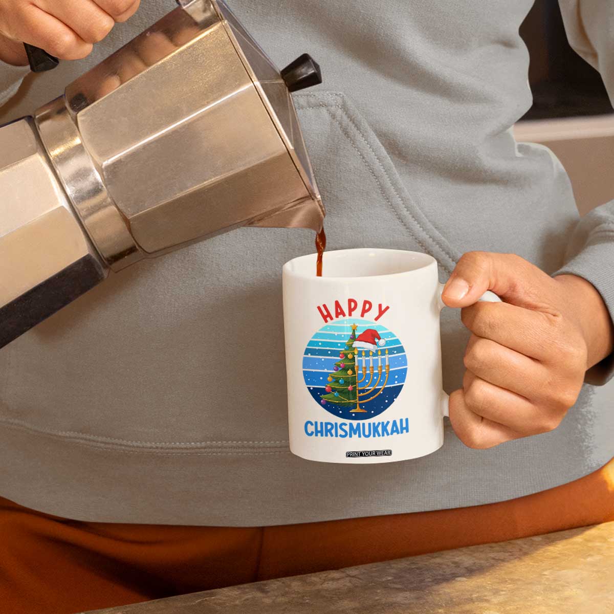 Happy Chrismukkah Coffee Mug Menorah Candle Christmas Tree Holiday Jewish Gift TS12 Print Your Wear