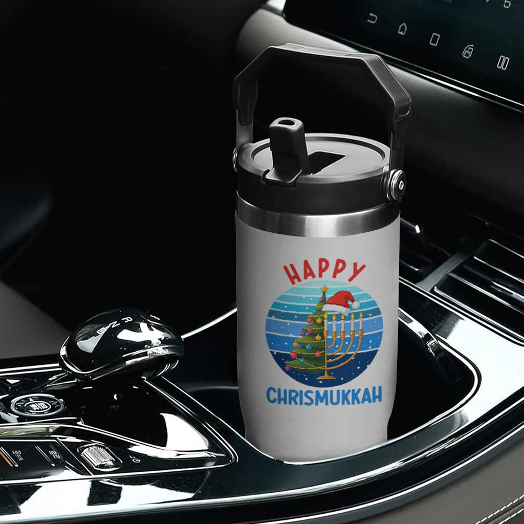 Happy Chrismukkah Flip Straw Tumbler Menorah Candle Christmas Tree Holiday Jewish Gift TS12 Print Your Wear