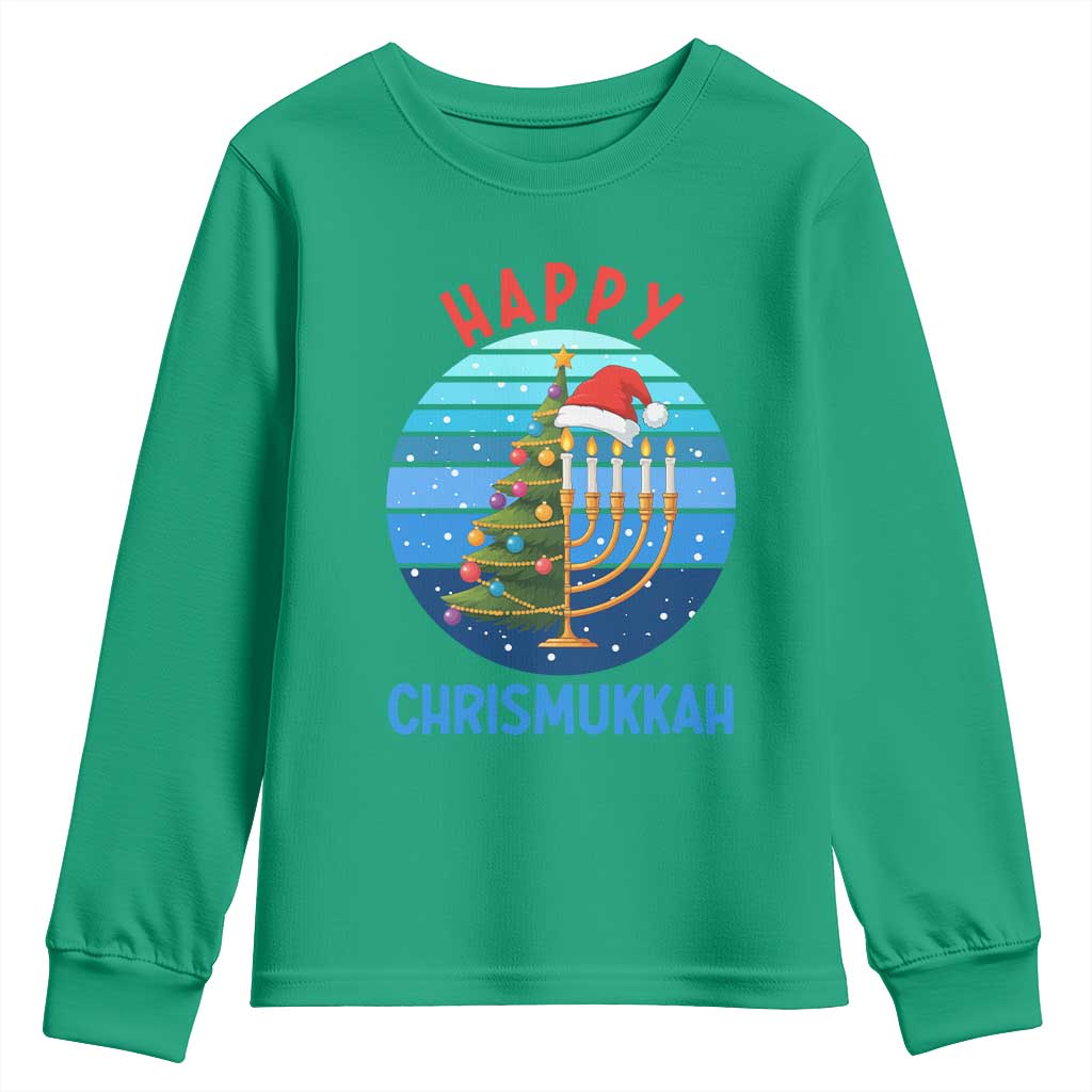 Happy Chrismukkah Youth Sweatshirt Menorah Candle Christmas Tree Holiday Jewish Gift TS12 Irish Green Print Your Wear