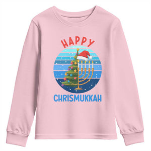 Happy Chrismukkah Youth Sweatshirt Menorah Candle Christmas Tree Holiday Jewish Gift TS12 Light Pink Print Your Wear