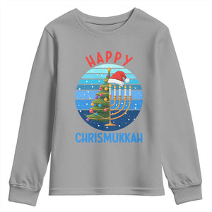 Happy Chrismukkah Youth Sweatshirt Menorah Candle Christmas Tree Holiday Jewish Gift TS12 Sport Gray Print Your Wear