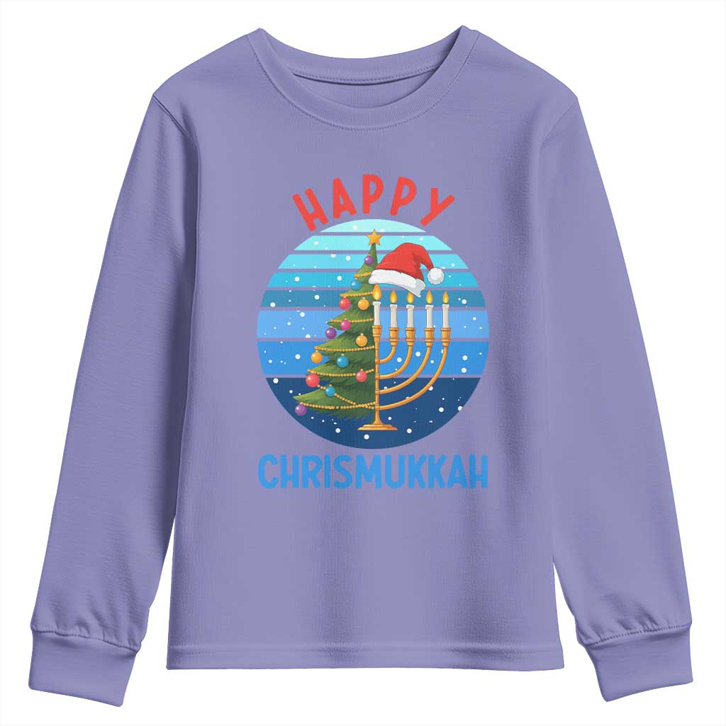 Happy Chrismukkah Youth Sweatshirt Menorah Candle Christmas Tree Holiday Jewish Gift TS12 Violet Print Your Wear