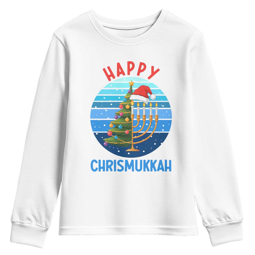 Happy Chrismukkah Youth Sweatshirt Menorah Candle Christmas Tree Holiday Jewish Gift TS12 White Print Your Wear