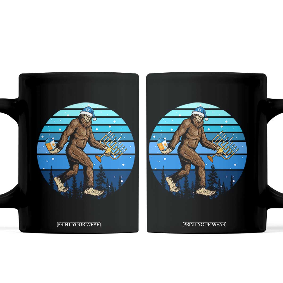 Funny Christmas Hanukkah Bigfoot Lover Coffee Mug Jewish Holiday Gift TS12 Black Print Your Wear