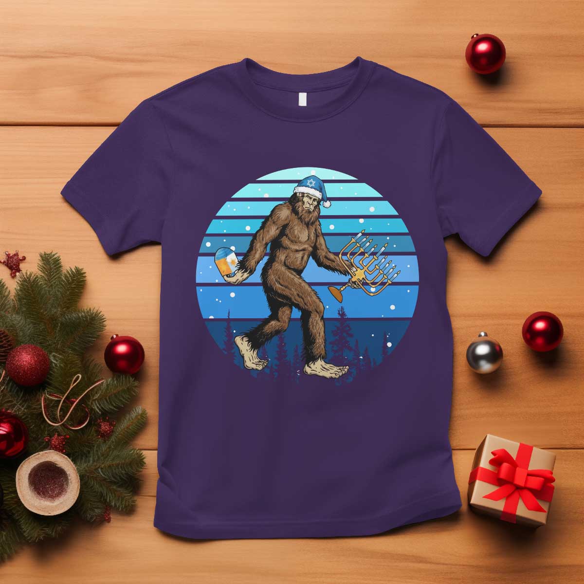 Funny Christmas Hanukkah Bigfoot Lover T Shirt Jewish Holiday Gift TS12 Purple Print Your Wear