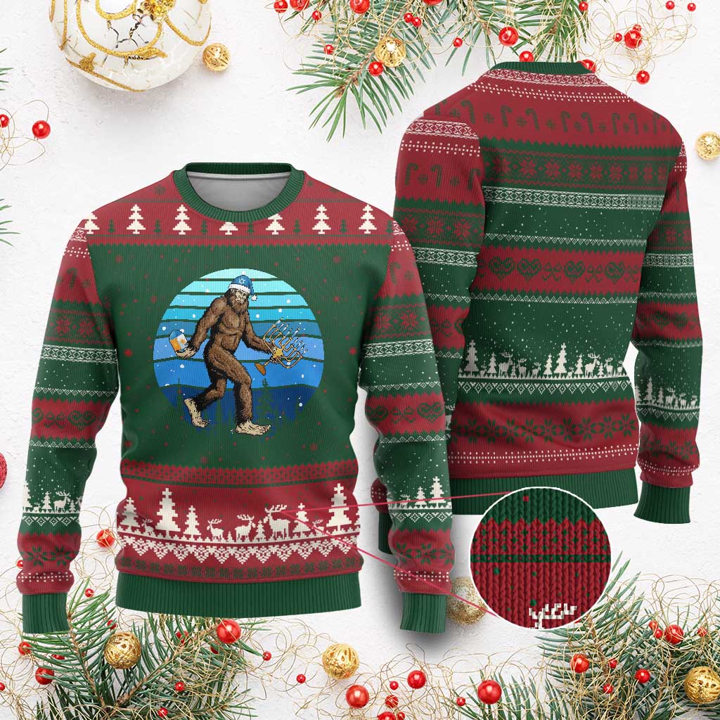 Funny Xmas Hanukkah Bigfoot Lover Ugly Christmas Sweater Jewish Holiday Gift TS12 Red Green Print Your Wear