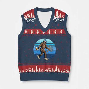 Funny Xmas Hanukkah Bigfoot Lover V-Neck Knit Sweater Vest Jewish Holiday Gift TS12 Navy Red Print Your Wear
