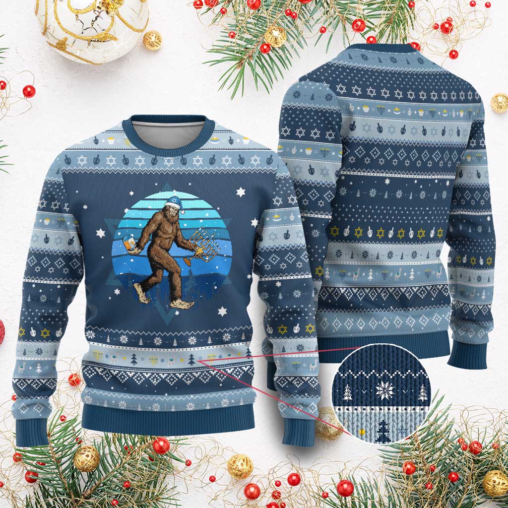 Funny Chrismukkah Bigfoot Lover Hanukkah Ugly Sweater Jewish Holiday Gift TS12 Navy Light Blue Print Your Wear