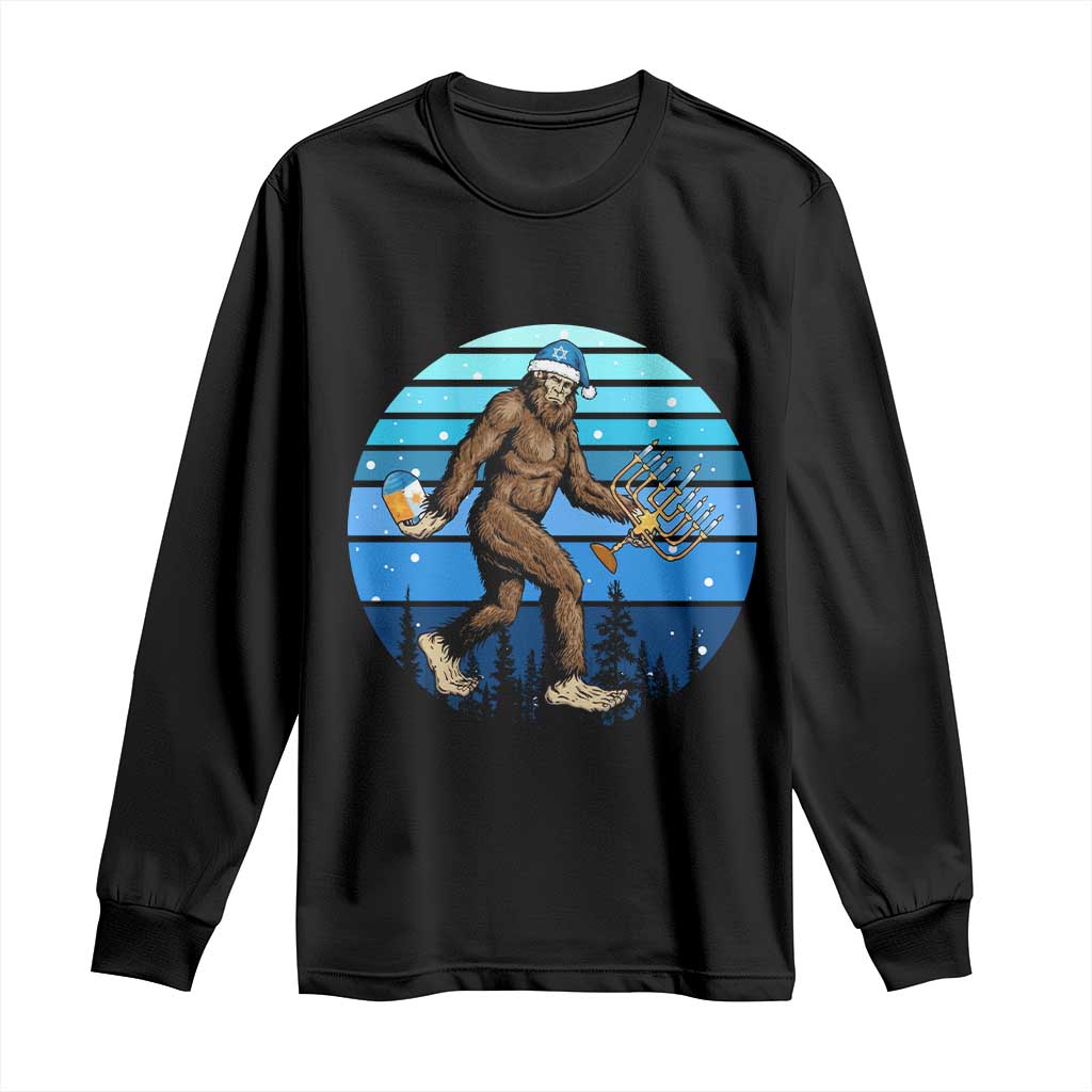 Funny Christmas Hanukkah Bigfoot Lover Long Sleeve Shirt Jewish Holiday Gift TS12 Black Print Your Wear