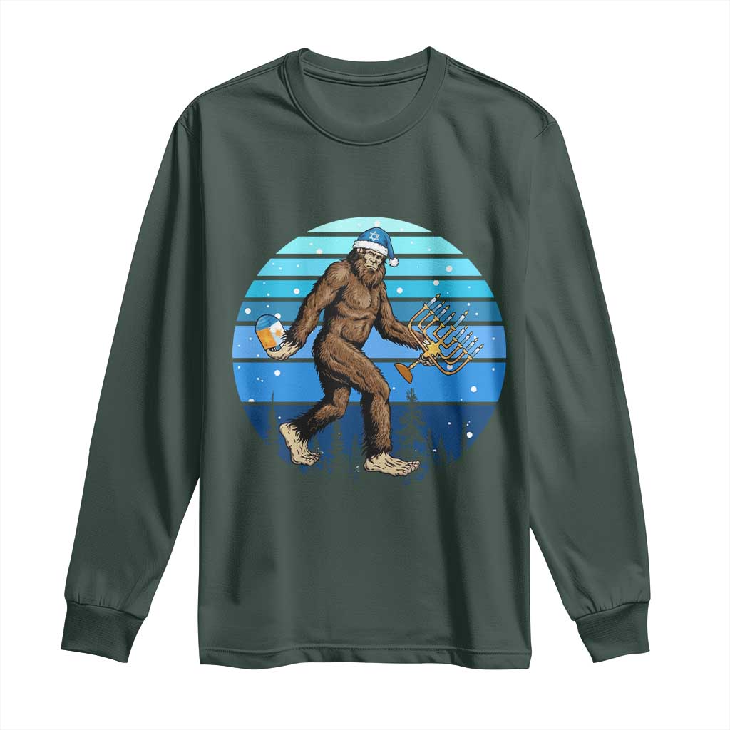 Funny Christmas Hanukkah Bigfoot Lover Long Sleeve Shirt Jewish Holiday Gift TS12 Dark Forest Green Print Your Wear