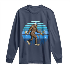 Funny Christmas Hanukkah Bigfoot Lover Long Sleeve Shirt Jewish Holiday Gift TS12 Navy Print Your Wear
