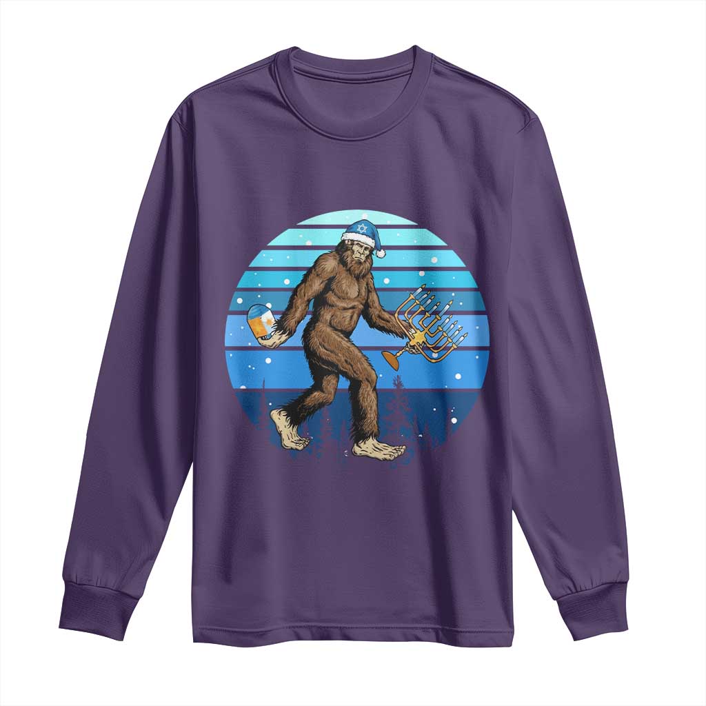 Funny Christmas Hanukkah Bigfoot Lover Long Sleeve Shirt Jewish Holiday Gift TS12 Purple Print Your Wear