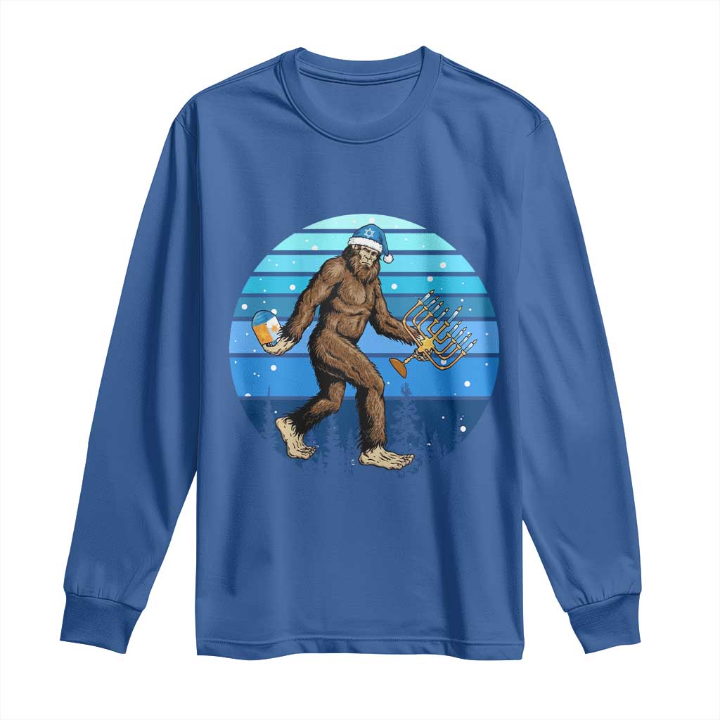 Funny Christmas Hanukkah Bigfoot Lover Long Sleeve Shirt Jewish Holiday Gift TS12 Royal Blue Print Your Wear