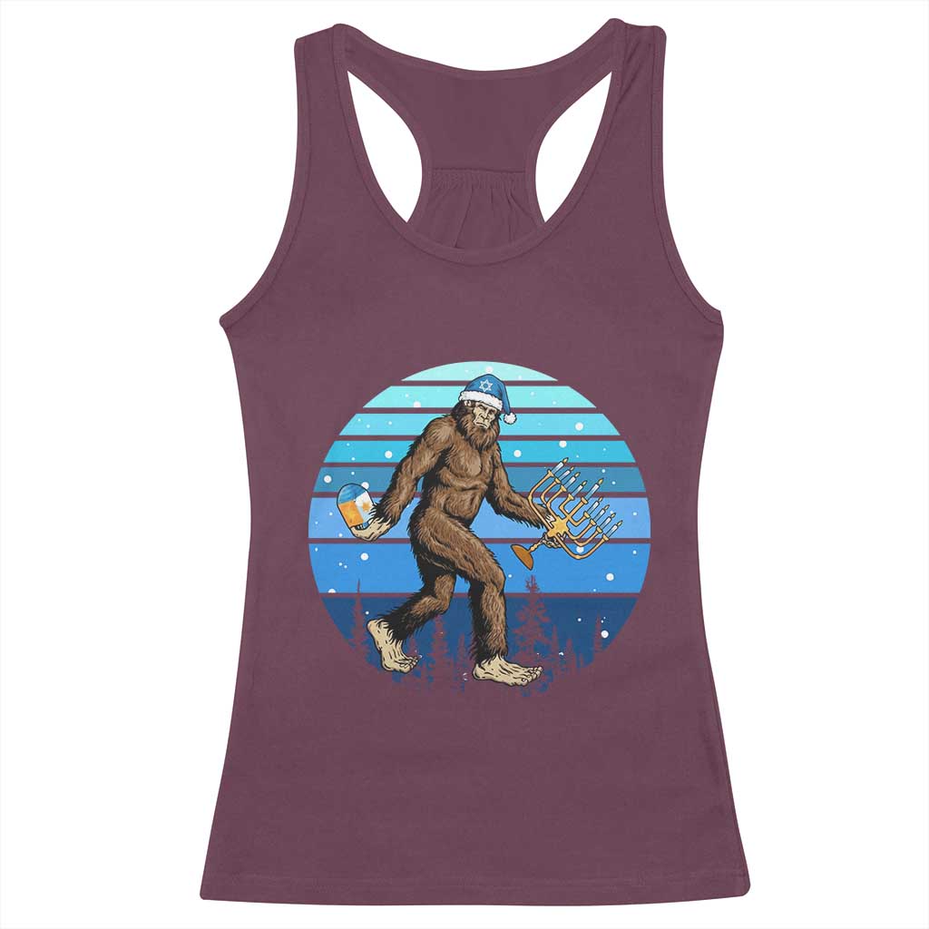 Funny Christmas Hanukkah Bigfoot Lover Racerback Tank Top Jewish Holiday Gift TS12 Maroon Print Your Wear