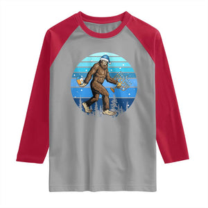 Funny Christmas Hanukkah Bigfoot Lover Raglan Shirt Jewish Holiday Gift TS12 Sport Gray Red Print Your Wear