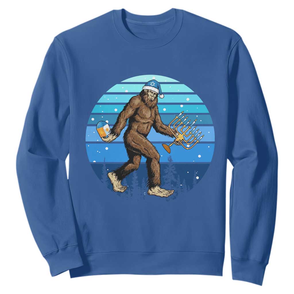 Funny Christmas Hanukkah Bigfoot Lover Sweatshirt Jewish Holiday Gift TS12 Royal Blue Print Your Wear