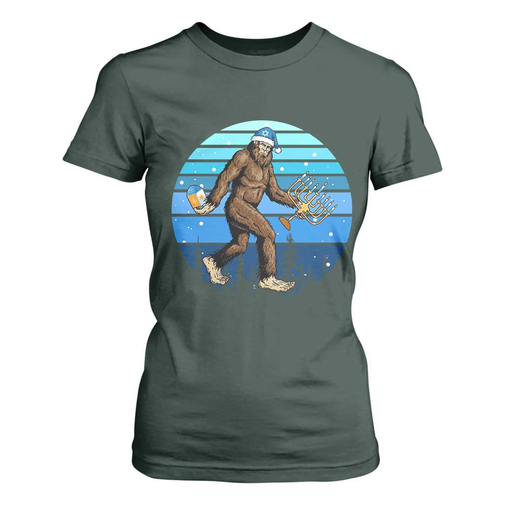 Funny Christmas Hanukkah Bigfoot Lover T Shirt For Women Jewish Holiday Gift TS12 Dark Forest Green Print Your Wear