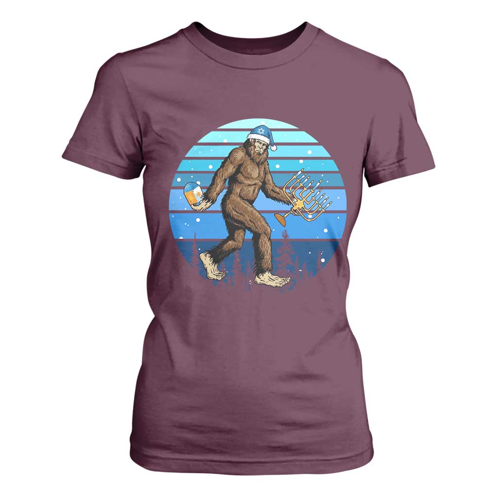 Funny Christmas Hanukkah Bigfoot Lover T Shirt For Women Jewish Holiday Gift TS12 Maroon Print Your Wear