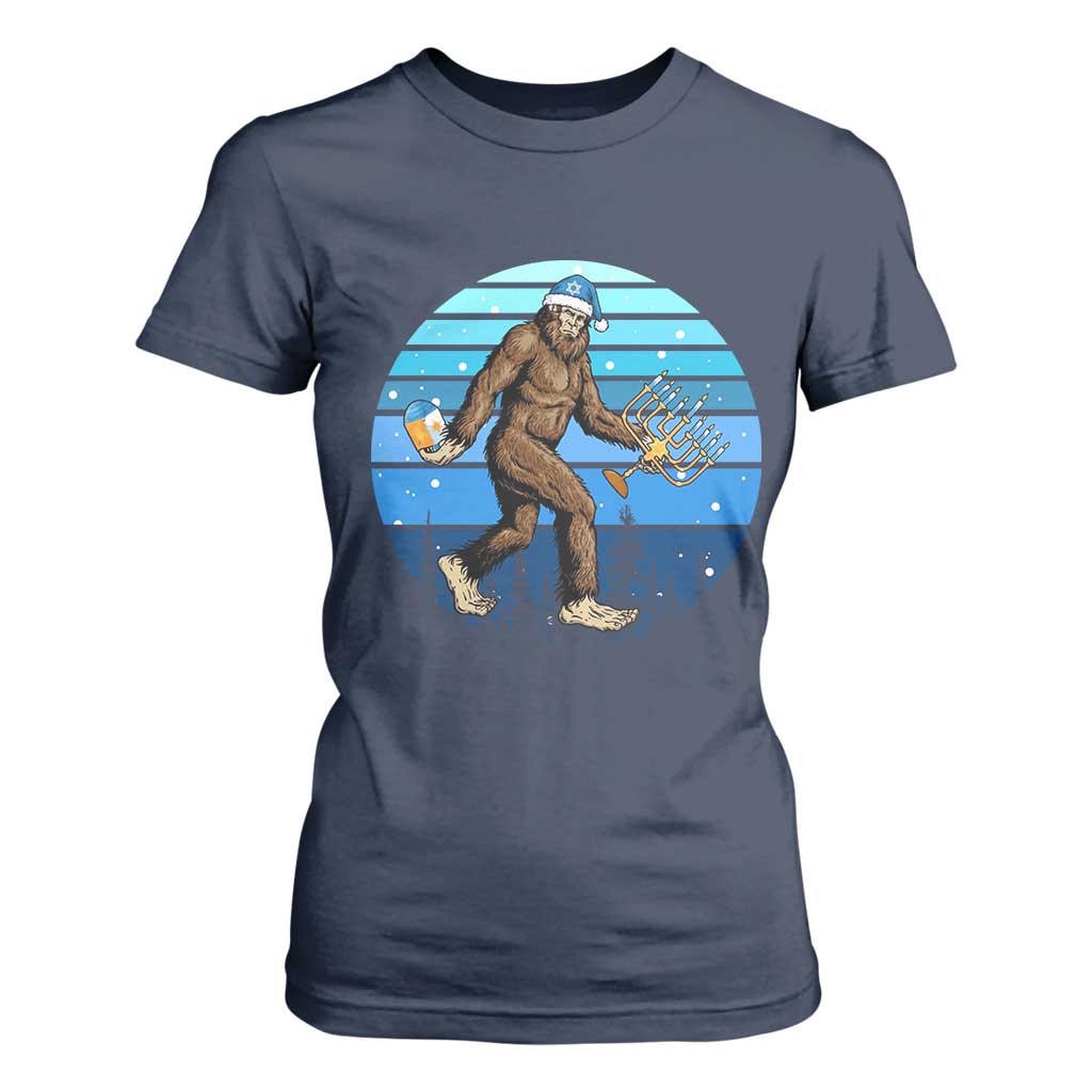 Funny Christmas Hanukkah Bigfoot Lover T Shirt For Women Jewish Holiday Gift TS12 Navy Print Your Wear