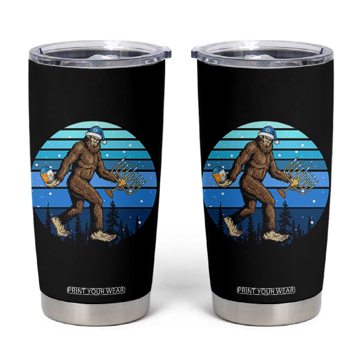 Funny Christmas Hanukkah Bigfoot Lover Tumbler Cup Jewish Holiday Gift TS12 Black Print Your Wear